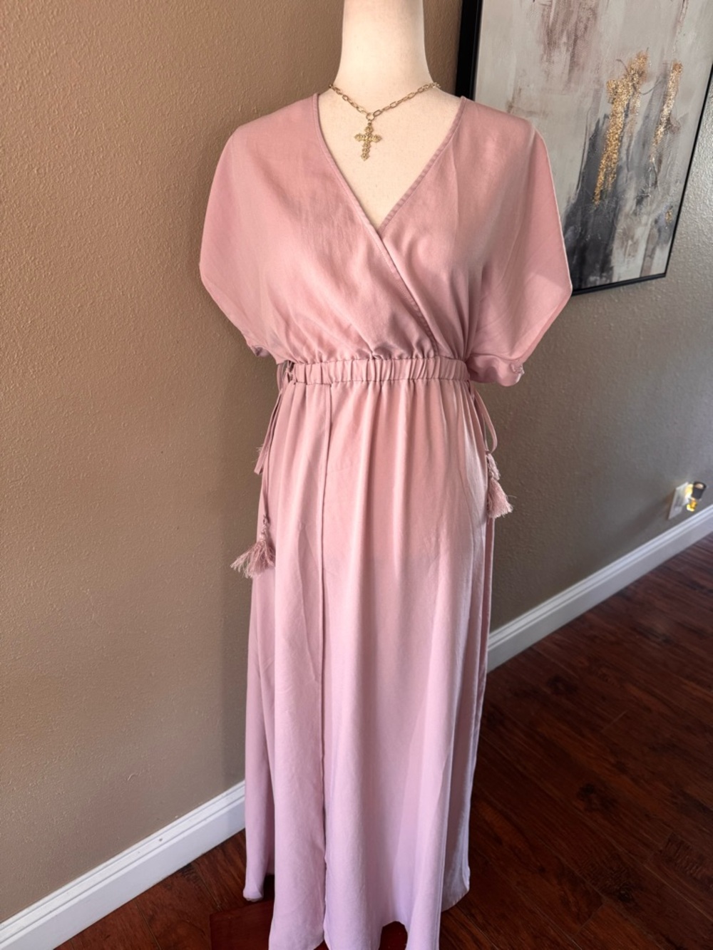 CHARME U Women's Blush V-Neck Maxi Dress NWOT - Picture 3 of 8
